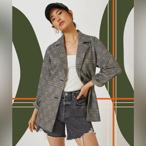 Avec Les Filles Anthropologie Long Line Plaid Blazer S